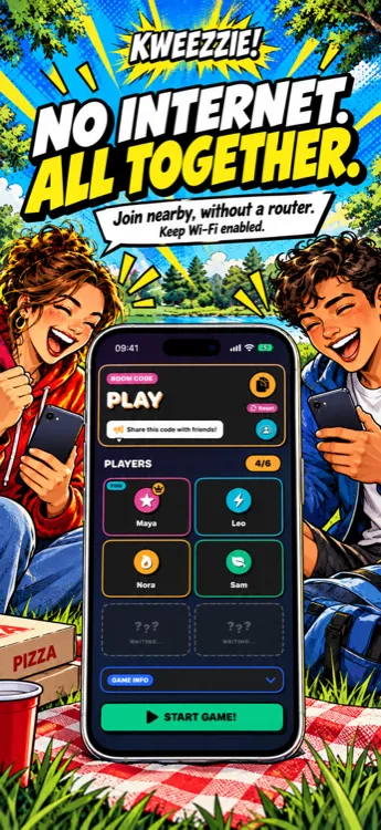 Kweezzie offline multiplayer game with friends on the same Wi-Fi network